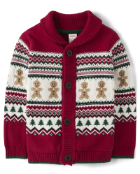 Boys Matching Family Long Sleeve Gingerbread Fairisle Cardigan Christmas Cabin RED Gymboree CA
