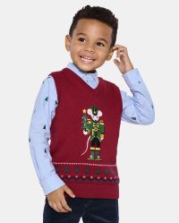Boys Sleeveless Intarsia Truck Fairisle Sweater Vest - Christmas