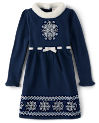 Girls Long Sleeve Snowflake Fairisle Knit Sweater Dress - Holiday ...