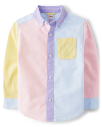 Boys Long Sleeve Colorblock Oxford Button Up Shirt - Spring