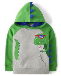 Boys Long Sleeve Embroidered Dino Fleece Hoodie - Birthday Boys Long Sleeve Embroidered Dino Fleece Hoodie - Birthday