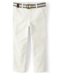 Boys Belted Twill Woven Chino Pants - Garden Party - WHITE