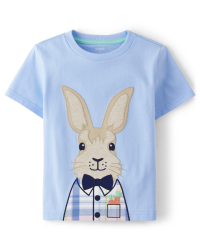 【CPGN STUDIO】Funky Rabbit Embroidery Short Sleeve T-shirt Boys Short Sleeve Embroidered Bunny Top - Garden Party