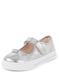 Mooshu Trainers Little Girls Silver Squeaky Cute Bow Mary Jane Shoes 5-9 Toddler