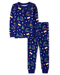 Kids Long Sleeve Christmas Train Snug Fit Cotton Pajamas