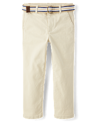 Boys Belted Twill Woven Chino Pants - Garden Party - TAN