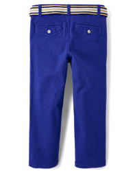Boys Belted Twill Woven Chino Pants - Blue Belle - BLUE
