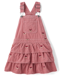 Girls Sleeveless Embroidered Fox Tiered Corduroy Skirtall