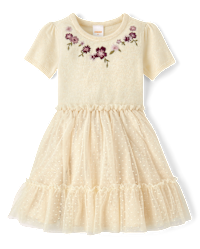 Girls Short Sleeve Embroidered Floral Tutu Dress - Magical