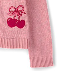 Girls Long Sleeve Cherry Heart Applique Cardigan - Mon Cheri