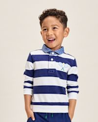 Kids Striped Embroidered Tennis French Terry Rugby Polo