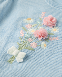 Girls Short Puff Sleeve Embroidered Bouquet Sweater Top Girls Short Puff Sleeve Embroidered Bouquet Sweater Top
