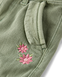 Girls Embroidered Floral Garment Dyed Wide Leg Cargo Jeans