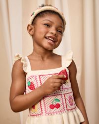 Girls Sleeveless Crochet Applique Fruit Peplum Tank Top - Amalfi