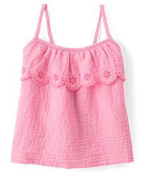 Girls Sleeveless Embroidered Eyelet Gauze Tank Top - Amalfi Coast
