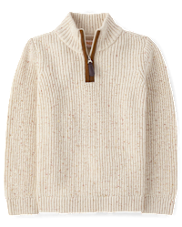 Boys Contrast Textured Quarter Zip Pullover - Little Essentials - tan