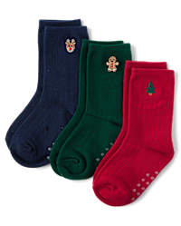 Boys Embroidered Holiday Crew Socks 3-Pack - Tartan Remix - multi