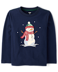 Boys Embroidered Snowman Top - Tartan Remix - blue