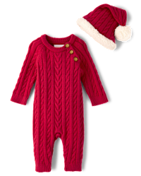 Baby Cable Knit Romper 2-Piece Outfit Set - red