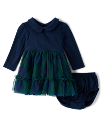 Baby Girls Long Sleeve Plaid Pointelle Tutu Dress - Tartan Remix