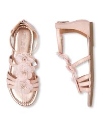 Girls Glitter Flower Faux Leather Gladiator Sandals | The Children's Place