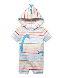 Babyhug 100% Cotton Interlock Knit Romper With Dino Print - Blue & White main image 0