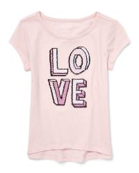 Girls Short Sleeve Flip Sequin Graphic High Low Top | The Children's Place