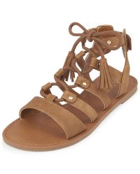 Girls Lace Up Faux Suede Gladiator Sandals