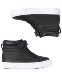 Toddler Boys Faux Leather Hi Top Sneakers | The Children's Place - BLACK