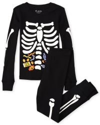 Unisex Kids Long Sleeve Glow In The Dark Skeleton Snug Fit Cotton Pajamas The Children s Place BLACK