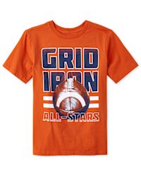 Boys Short Sleeve 'Grid Iron' Football Graphic Tee - ORANGE | The