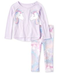 Baby And Toddler Girls Long Sleeve Glitter Unicorn Graphic Top And Tie ...