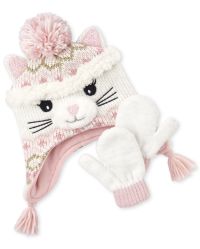 The Childrens Place Girls Baby Critter Mitten and Hat Set 