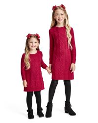 Baby And Toddler Girls Christmas Long Sleeve Cable Knit Matching