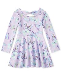 Baby And Toddler Girls Long Sleeve Butterfly Print Bow Back Dress | The ...