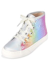 trainers CLEARANCE Girls Rainbow sequin canvas Hi-tops Childrens 