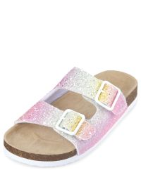double strap sandals glitter