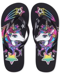 Girls Rainbow Unicorn Flip Flops
