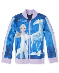 Girls Disney Frozen 2 Long Striped Sleeve Magical Journey Elsa Zip Up Jacket IRIS POP The Children s Place CA