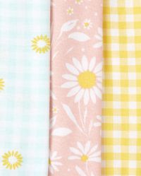 Baby Girls Short Flutter Sleeve Daisy And Gingham Print Bodysuit 5-Pack ...