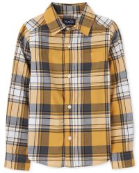 thumbnail image 2 of Boys Long Sleeve Plaid Poplin Button Down Shirt - YELLOW | The Children's Place 2 of 10
