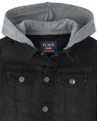 Boys Long Sleeve Hooded Denim Jacket CHARCOAL WASH The Children s Place