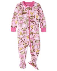Baby And Toddler Girls Long Sleeve Monkey Snug Fit Cotton Footed