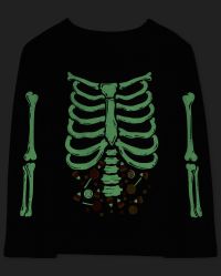 Halloween Short Sleeve T-shirt Orange w/ Glow In Dark Skeleton Kids XL 14/16 NEW