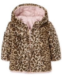 Toddler Girls Long Sleeve Faux Fur Hooded Reversible Jacket | The ...