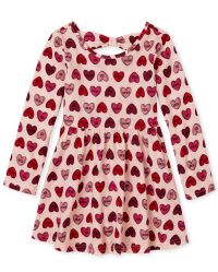 The Childrens Place Girls Baby and Toddler Heart Bow Back Skater Dress