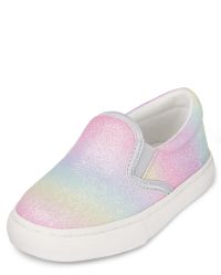 Toddler Girls Glitter Rainbow Ombre Slip On Sneakers | The Children's ...