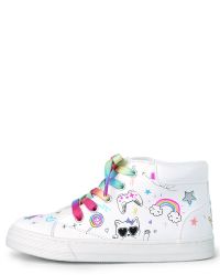 Girls Unicorn Doodle Faux Leather Hi Top Sneakers WHITE The Children s Place CA