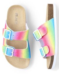 Girls Rainbow Glitter Buckle Slide Sandals MULTI The Children s Place
