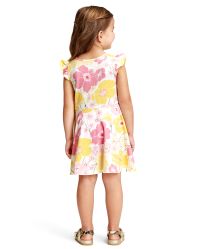 Baby And Toddler Girls Short Flutter Sleeve Floral Print Knit Skater ...